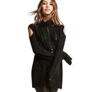 l love Black Open Shoulder Cable Knit Sweater